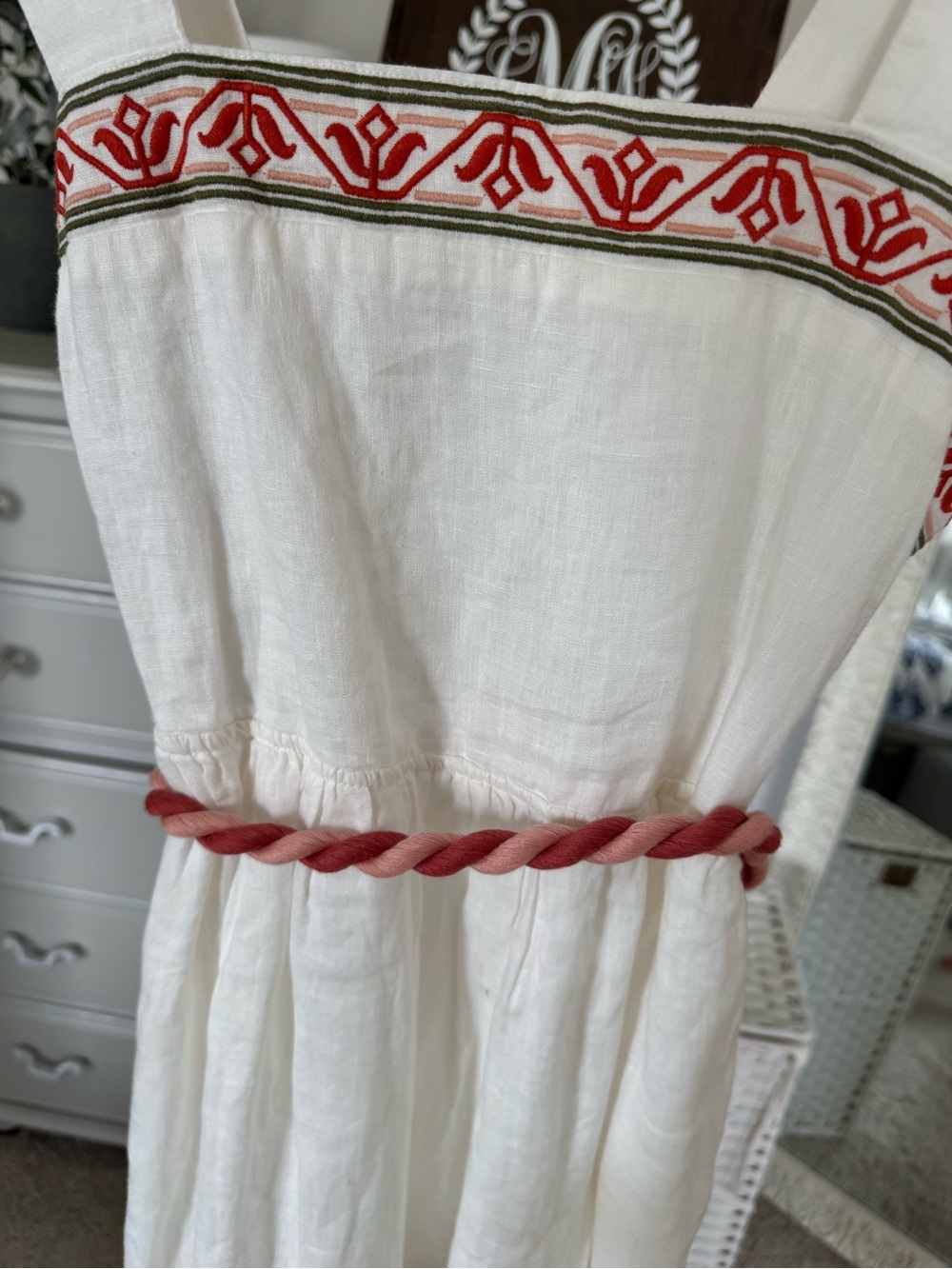Spartina 449 White Maxi Dress with Gold Sunflower and Coral Trim - Picture 3 of 5